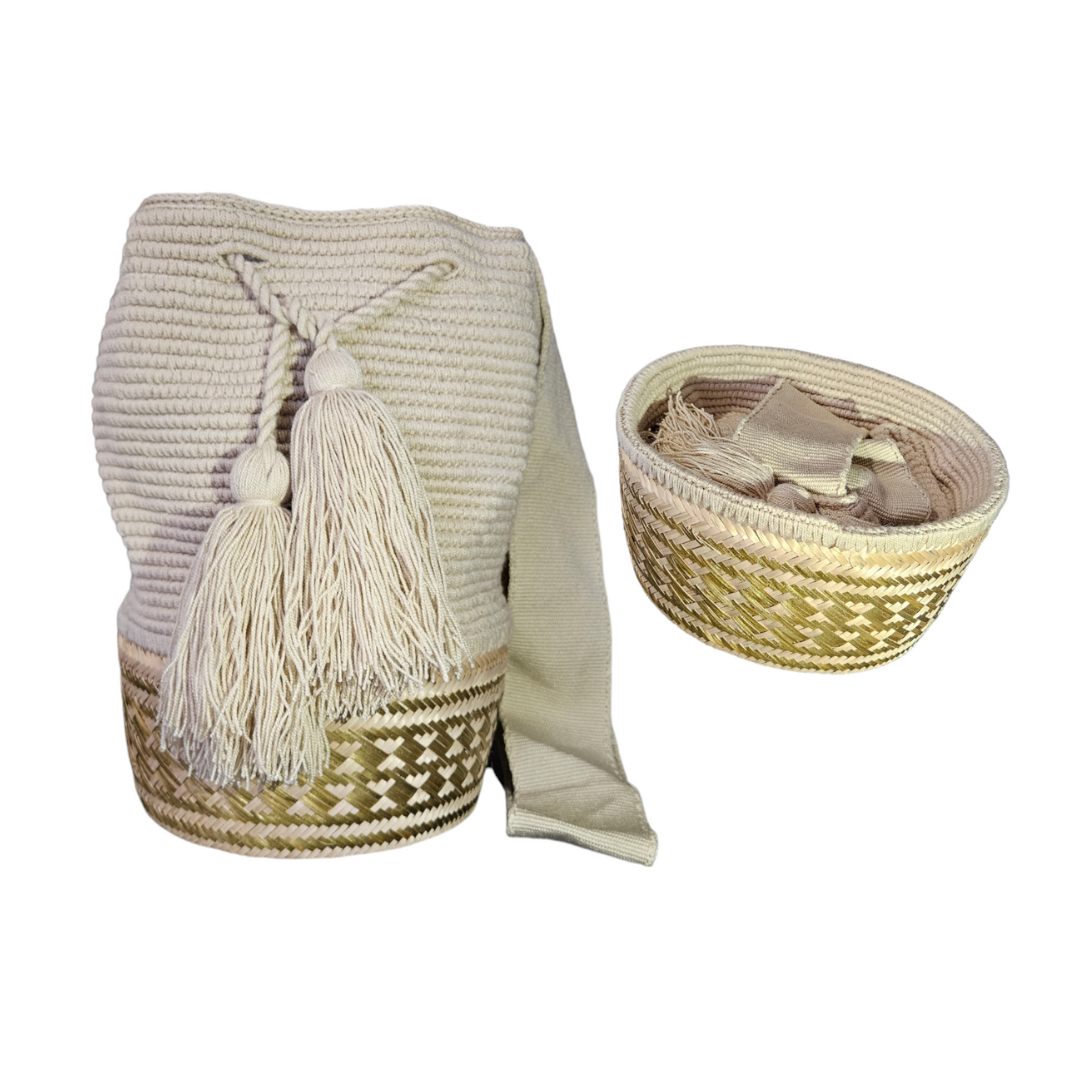 Wayuu Colombian Bag Mochila Women Handmade Basket Design Big Tassels Crossbody Medium Size