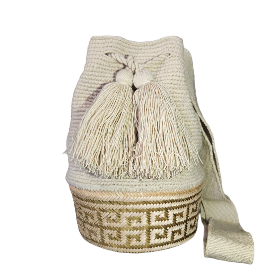 Wayuu Colombian Bag Mochila Women Handmade Basket Design Big Tassels Crossbody Medium Size
