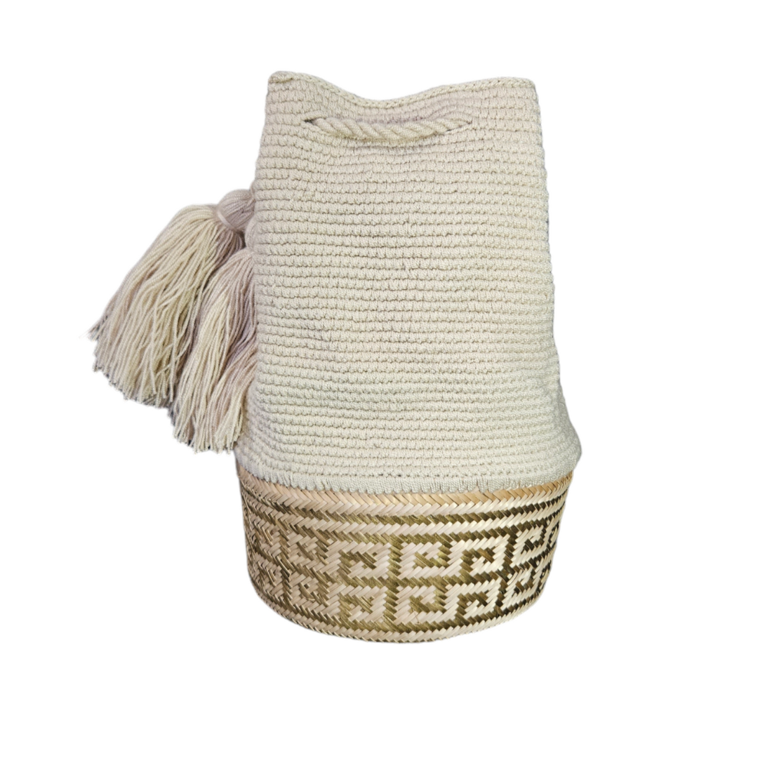 Wayuu Colombian Bag Mochila Women Handmade Basket Design Big Tassels Crossbody Medium Size