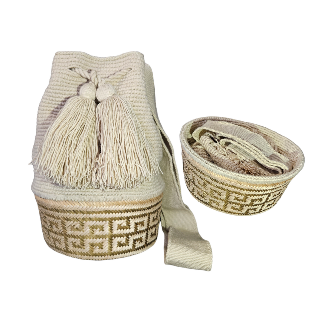 Wayuu Colombian Bag Mochila Women Handmade Basket Design Big Tassels Crossbody Medium Size