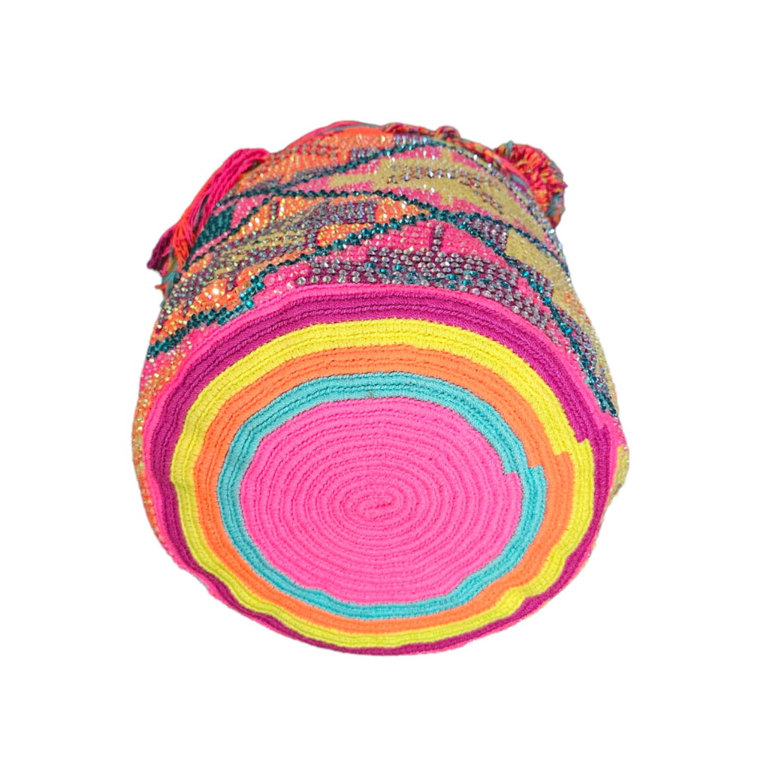 Original Wayuu Mochila Bag For Women, Colombian boho bags, Handmade With Big Nice-Looking Tassels and rhinestones