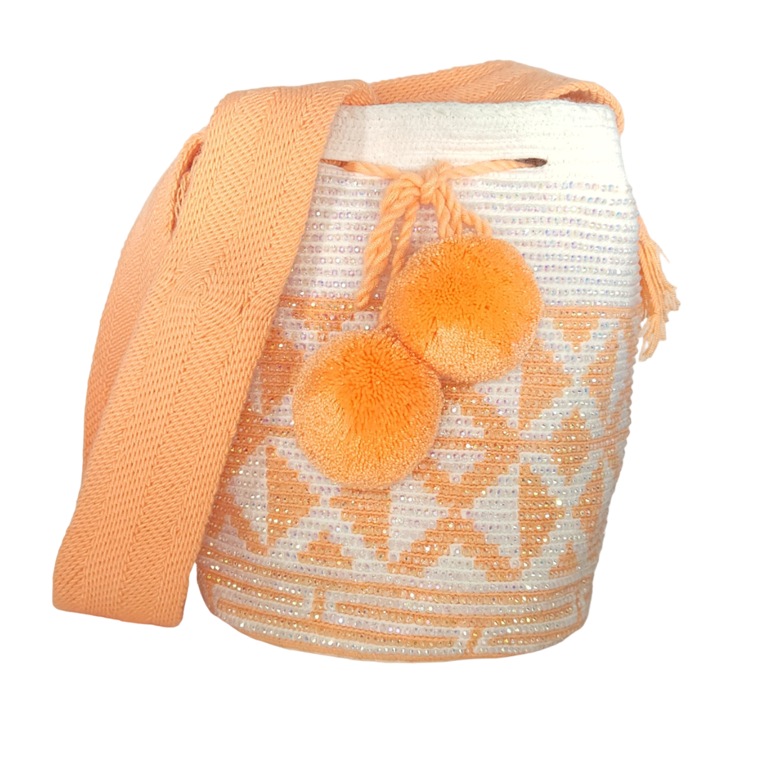 Original Wayuu Mochila Bag For Women, Colombian boho bags, Handmade With Big Nice-Looking Tassels and rhinestones