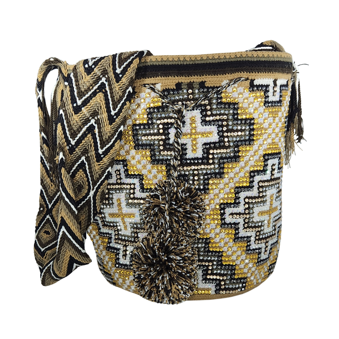 Original Wayuu Mochila Bag For Women, Colombian boho bags, Handmade With Big Nice-Looking Tassels and rhinestones