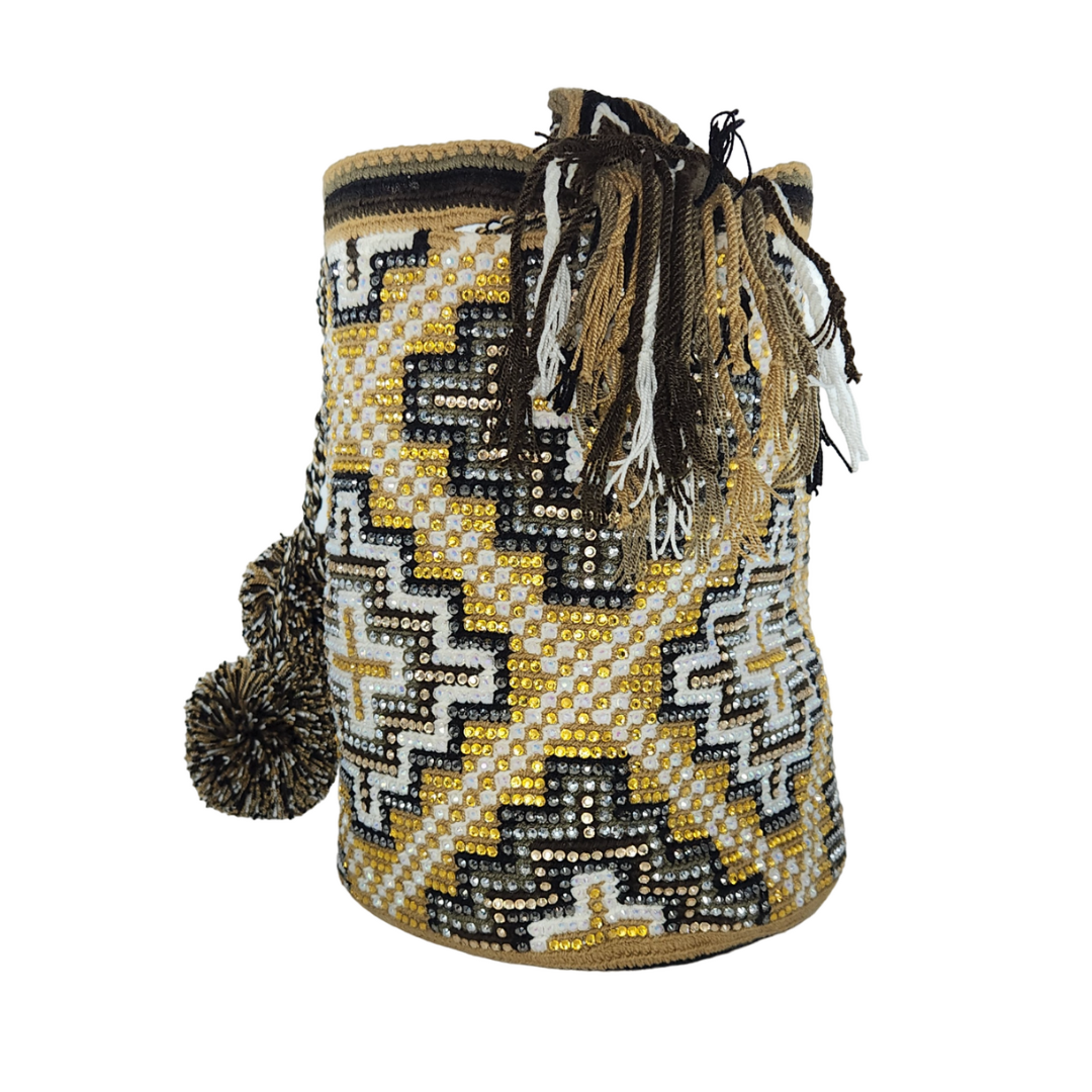 Original Wayuu Mochila Bag For Women, Colombian boho bags, Handmade With Big Nice-Looking Tassels and rhinestones