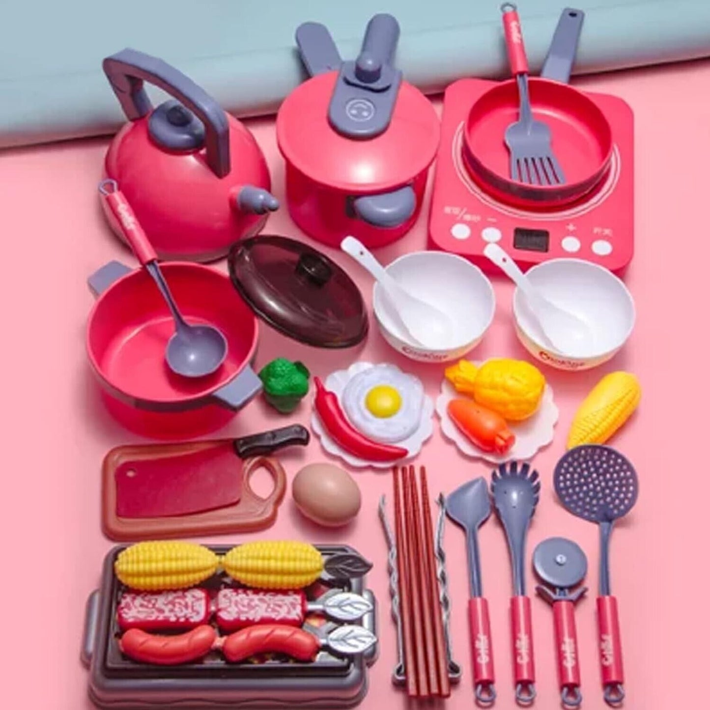 Pretend Play Kitchen Toy with Cookware Steam Pressure Pot and Electronic Induction