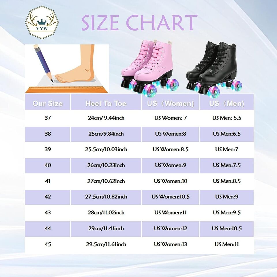 YYW Roller Skates for Women Men, High Top PU Leather Size 11 W - 9.5 M