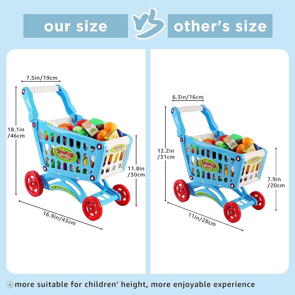 deAO Children Shopping Cart Trolley Play Set Includes 78 Grocery Food Fruit