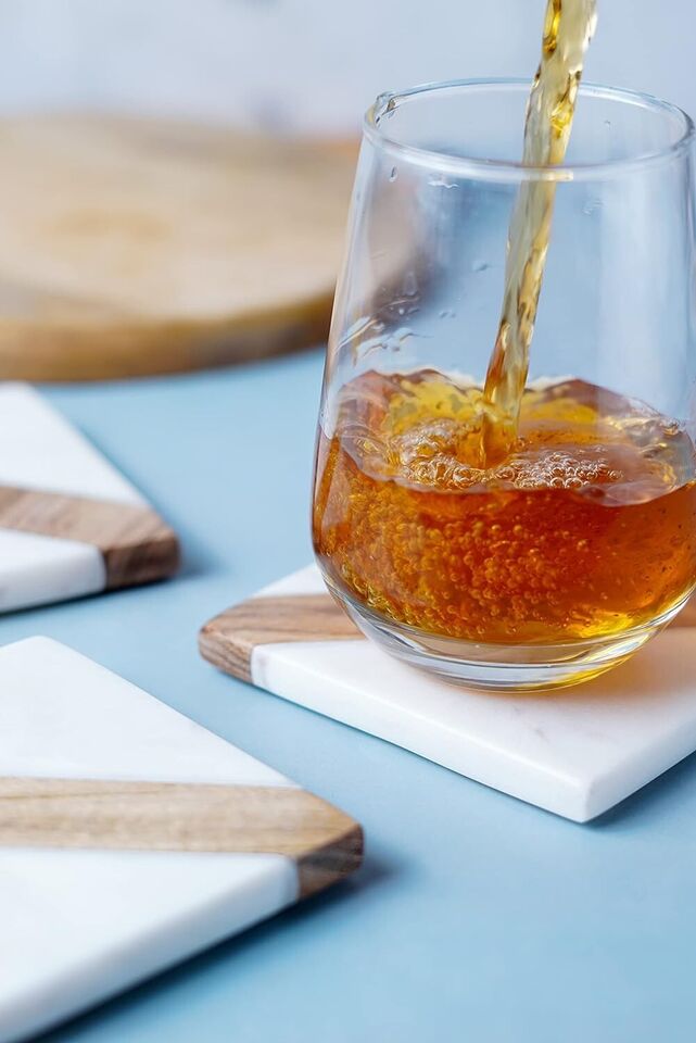 Marble & Wooden Coaster Set Square Shape Coaster for Dining Table Kitchen