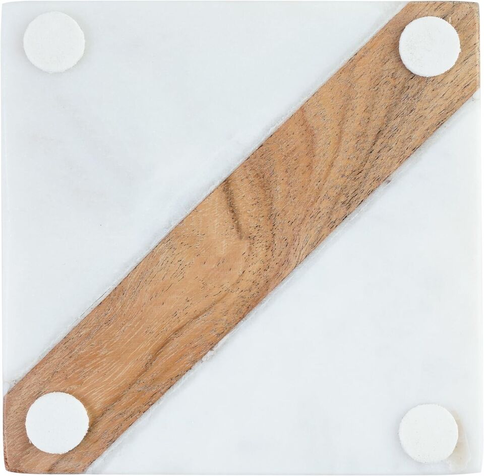 Marble & Wooden Coaster Set Square Shape Coaster for Dining Table Kitchen
