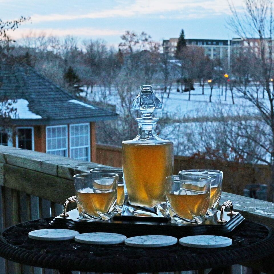 Krown Kitchen Crystal Whiskey Decanter Set w/ 4pcs Liquor Scotch