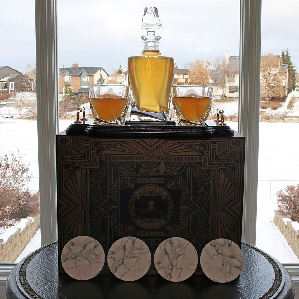 Krown Kitchen Crystal Whiskey Decanter Set w/ 4pcs Liquor Scotch