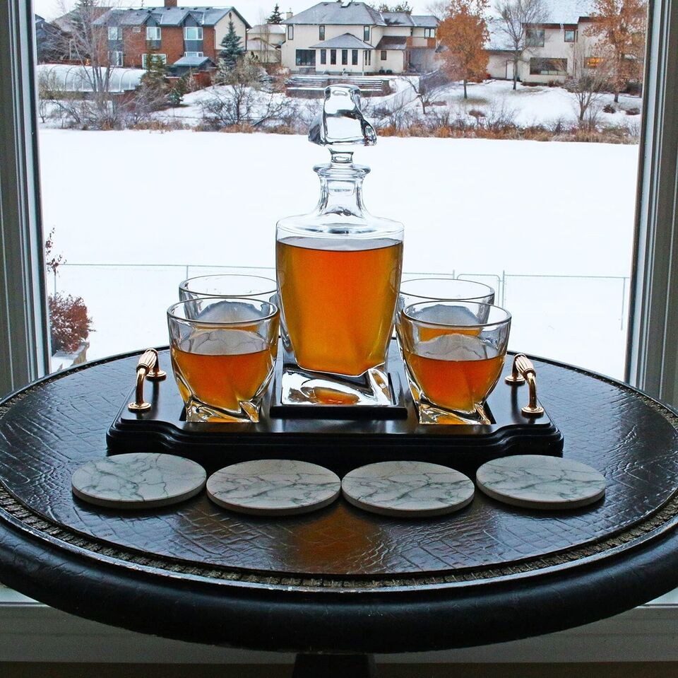 Krown Kitchen Crystal Whiskey Decanter Set w/ 4pcs Liquor Scotch