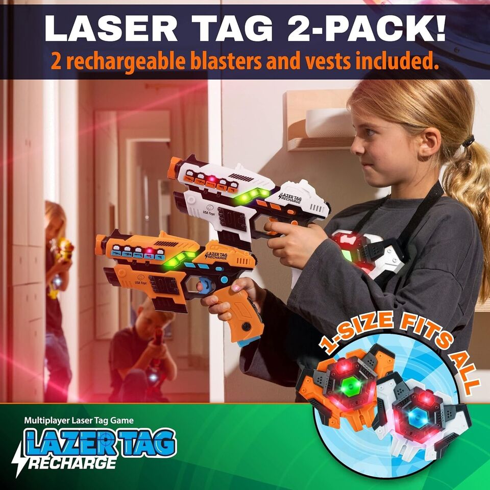 USA Toyz Rechargeable Laser Tag Game - 2pk Laser Tag Set with Guns and Vests.