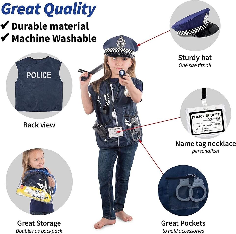 Police Costume For Kids & Police Toys For Kids Ages 3-7 Hallowen