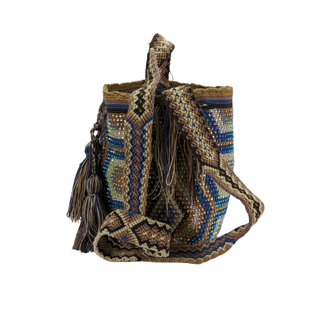Original Wayuu Mochila Bag For Women, Colombian boho bags, Handmade With Big Nice-Looking Tassels and rhinestones
