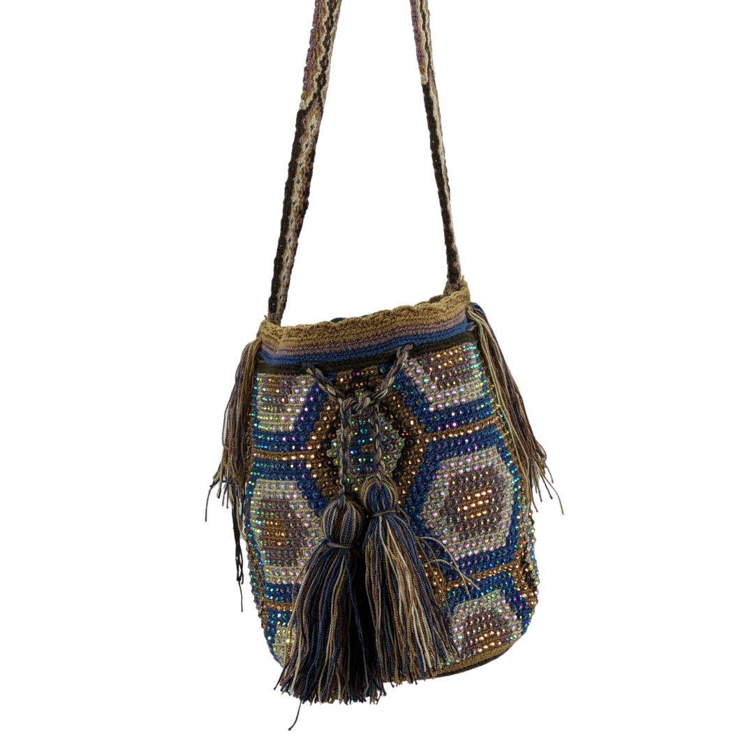 Original Wayuu Mochila Bag For Women, Colombian boho bags, Handmade With Big Nice-Looking Tassels and rhinestones