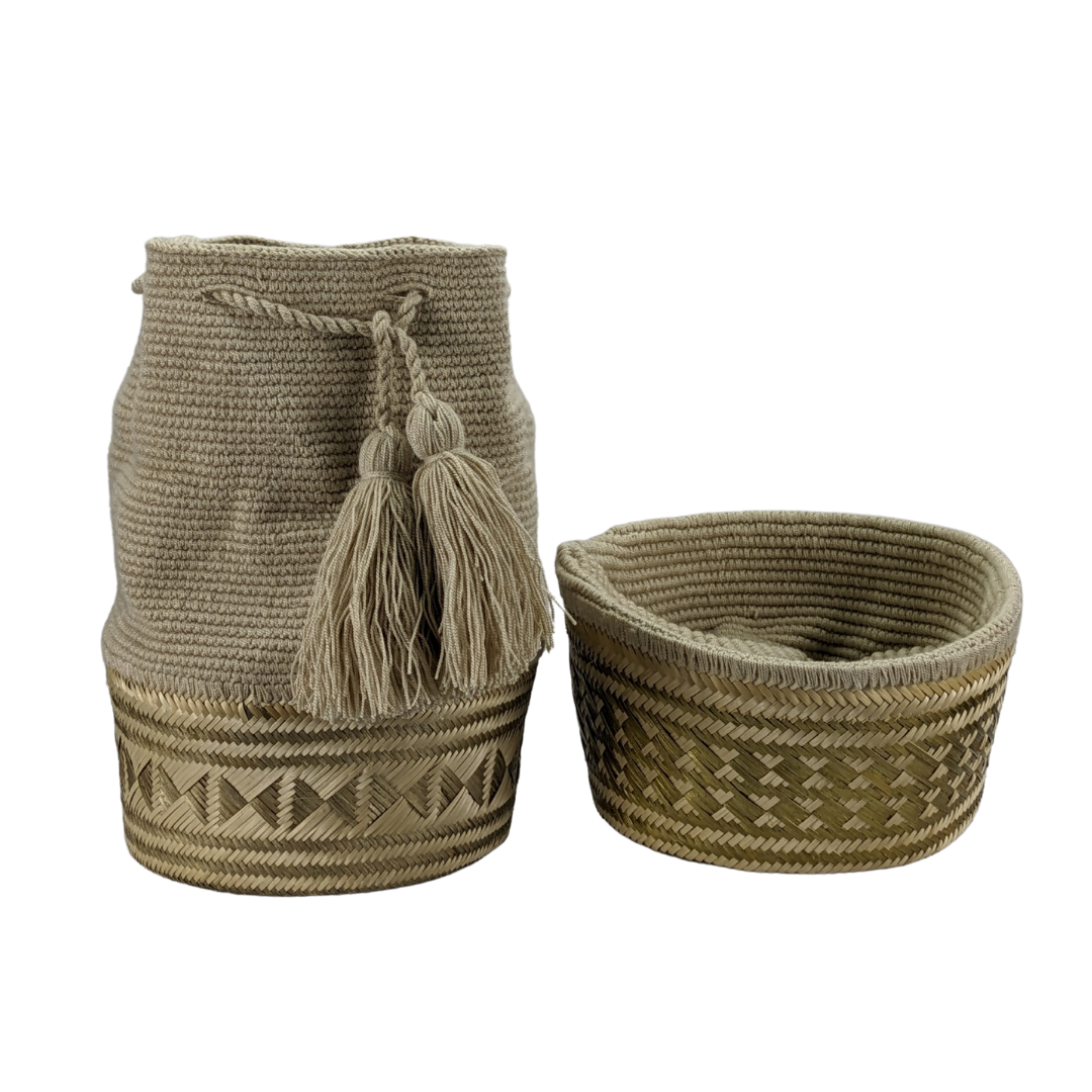 Mochila Wayuu Bag Handwoven by Wayuu Tribe Premium Colombian Bag Design Camel Black Tassels Crossbody Medium Size