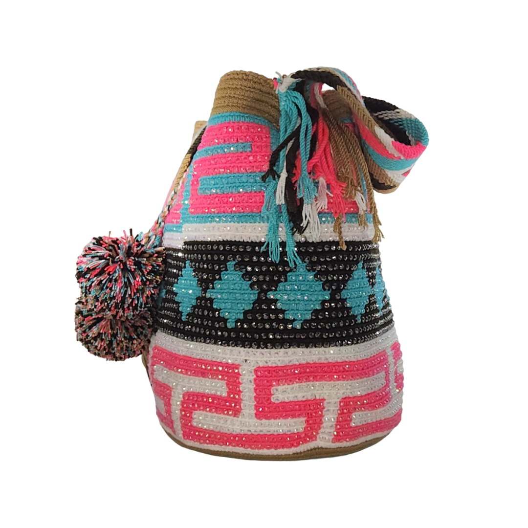 Original Wayuu Mochila Bag For Women, Colombian boho bags, Handmade With Big Nice-Looking Tassels and rhinestones