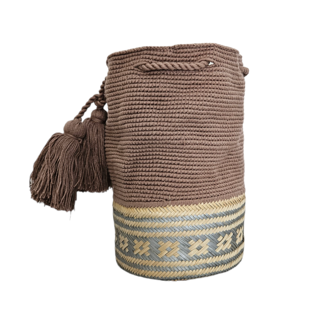 Wayuu Colombian Bag Mochila Women Handmade Basket Design Big Tassels Crossbody Medium Size