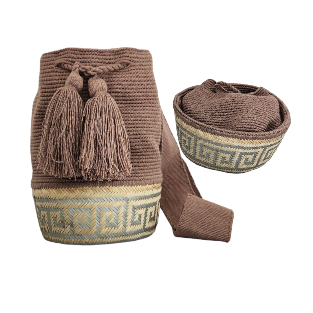 Wayuu Colombian Bag Mochila Women Handmade Basket Design Big Tassels Crossbody Medium Size