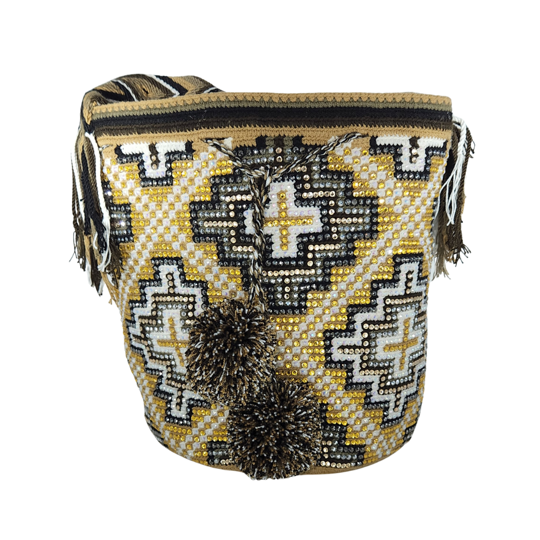 Original Wayuu Mochila Bag For Women, Colombian boho bags, Handmade With Big Nice-Looking Tassels and rhinestones
