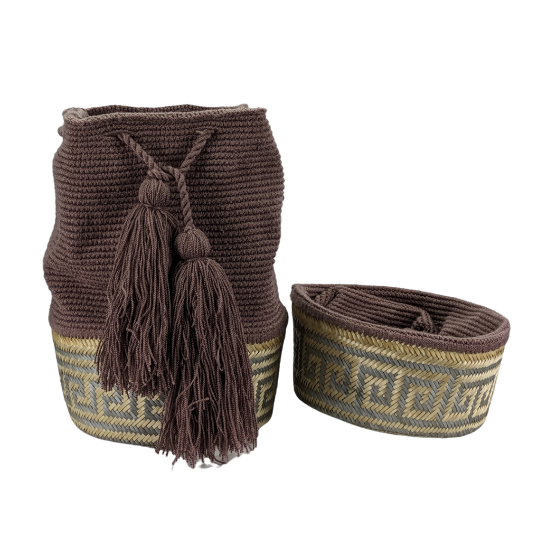 Wayuu Colombian Bag Mochila Women Handmade Basket Design Big Tassels Crossbody Medium Size