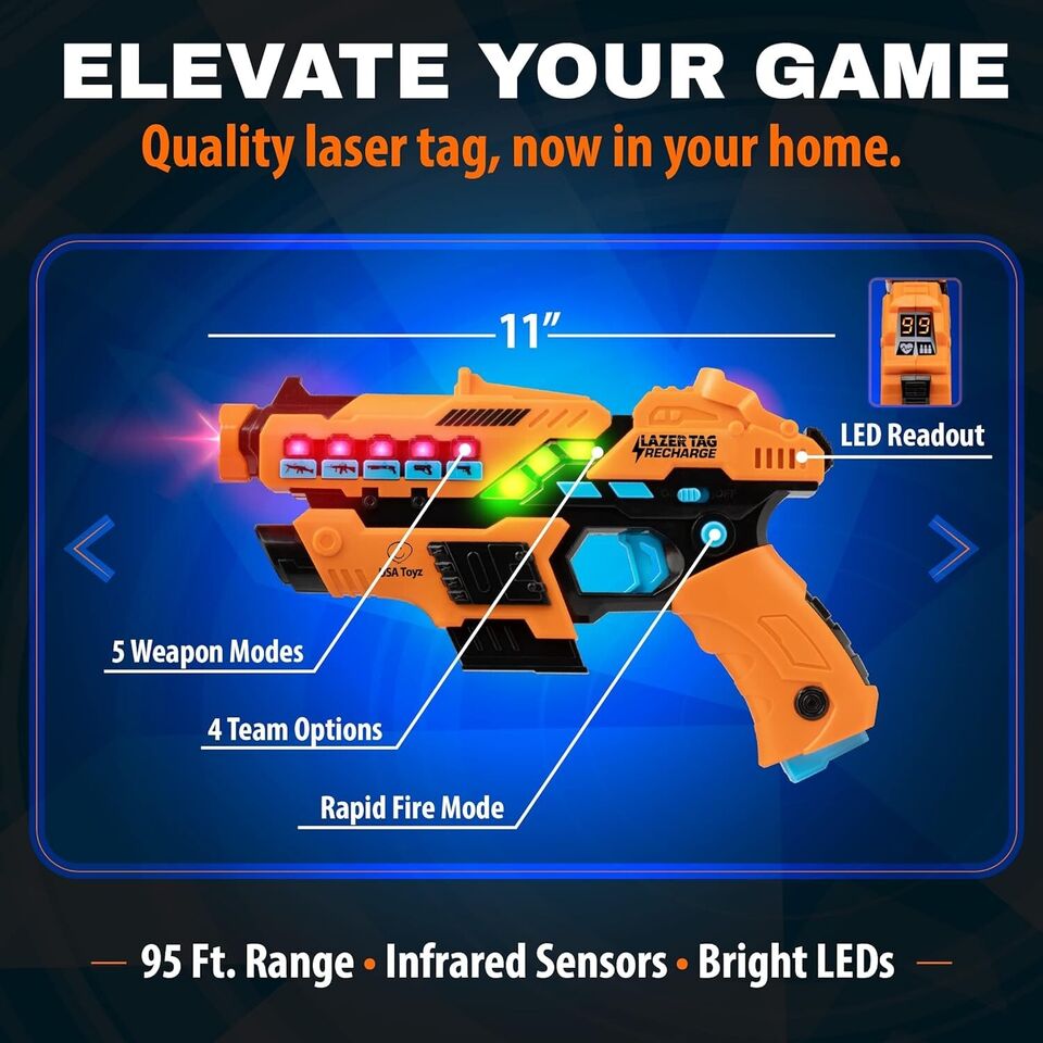 USA Toyz Rechargeable Laser Tag Game - 2pk Laser Tag Set with Guns and Vests.