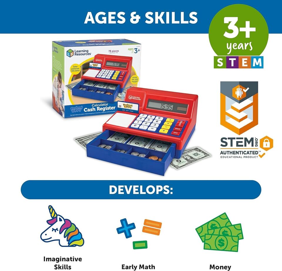 Learning Resources Pretend & Play Calculator Cash Register Math Skills Developer