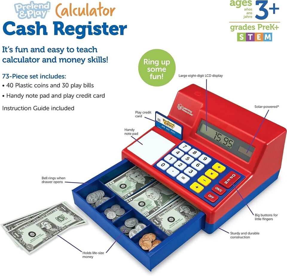 Learning Resources Pretend & Play Calculator Cash Register Math Skills Developer
